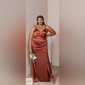 Revelry Rory Satin Dress in Terracotta Rust